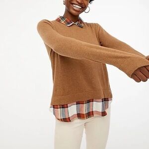 J. Crew Tan Sweater with Plaid Detail